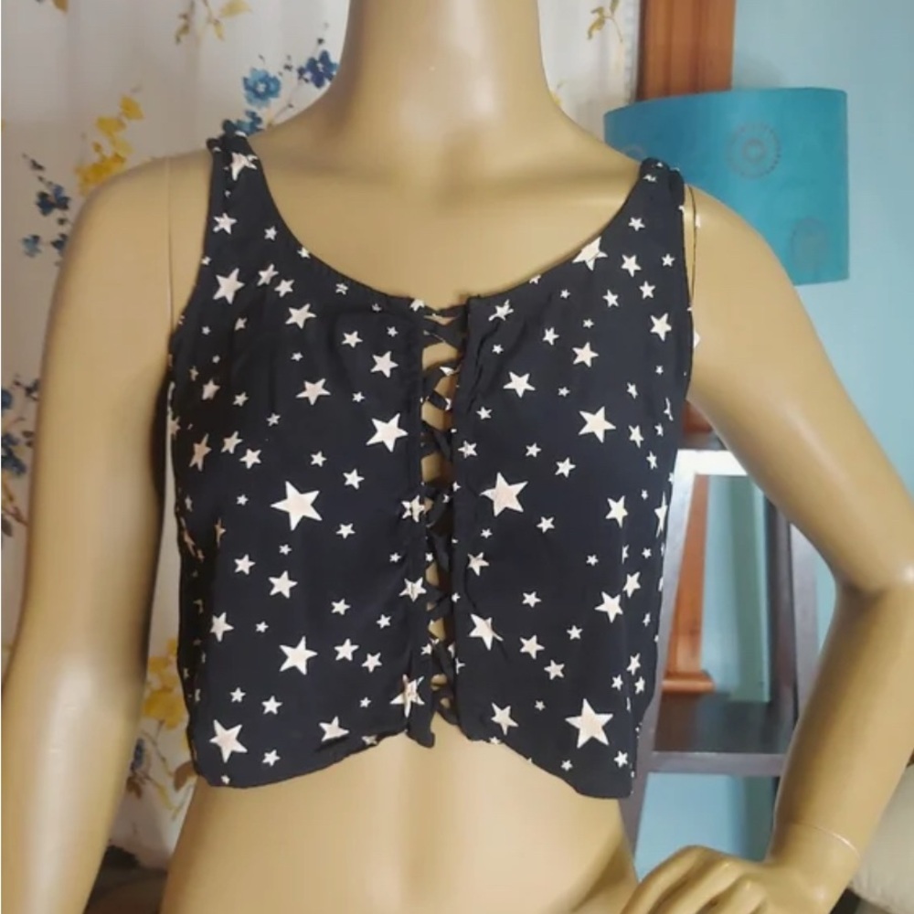Forever 21 Star Print Starry Crop Tank Top